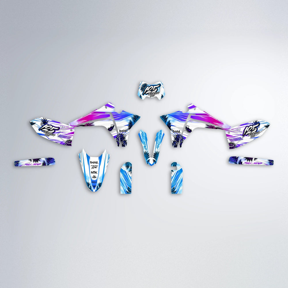 TROPIC Fantic graphics kit parts layout in Blue Purple Fade