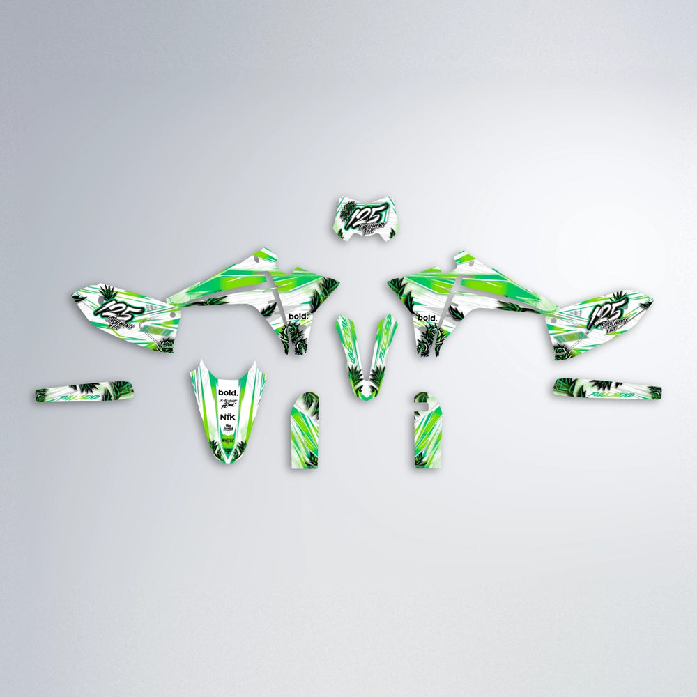 TROPIC Fantic graphics kit parts layout in Green