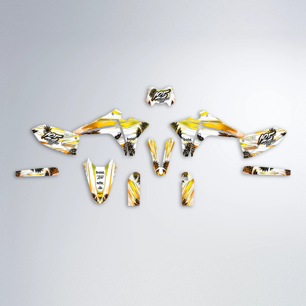 TROPIC Fantic graphics kit parts layout in Orange & Yellow