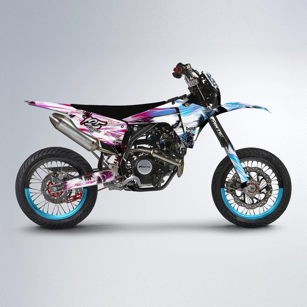 TROPIC Fantic supermoto graphics kit in Pink & Light Blue