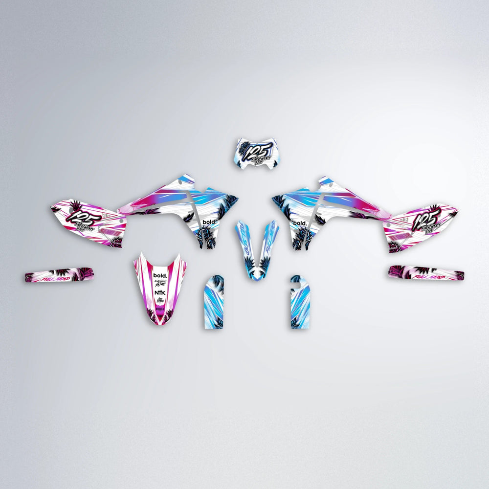 TROPIC Fantic graphics kit parts layout in Pink & Light Blue