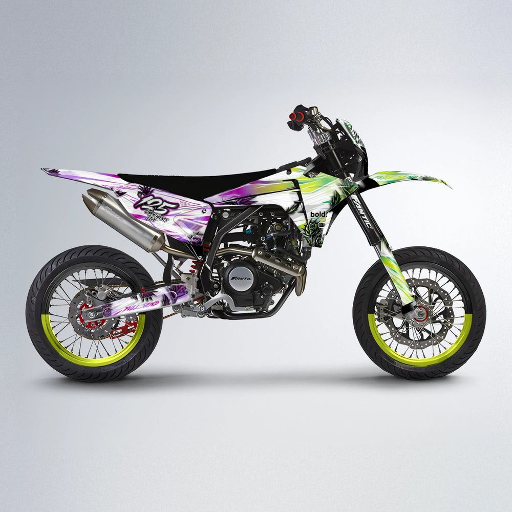 TROPIC Fantic supermoto graphics kit in Purple & Yellow