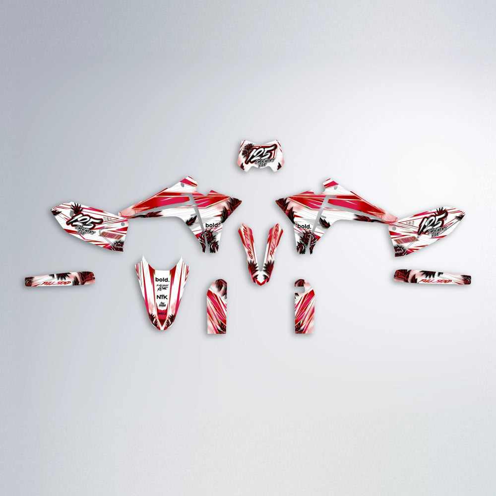 TROPIC Fantic graphics kit parts layout in Red