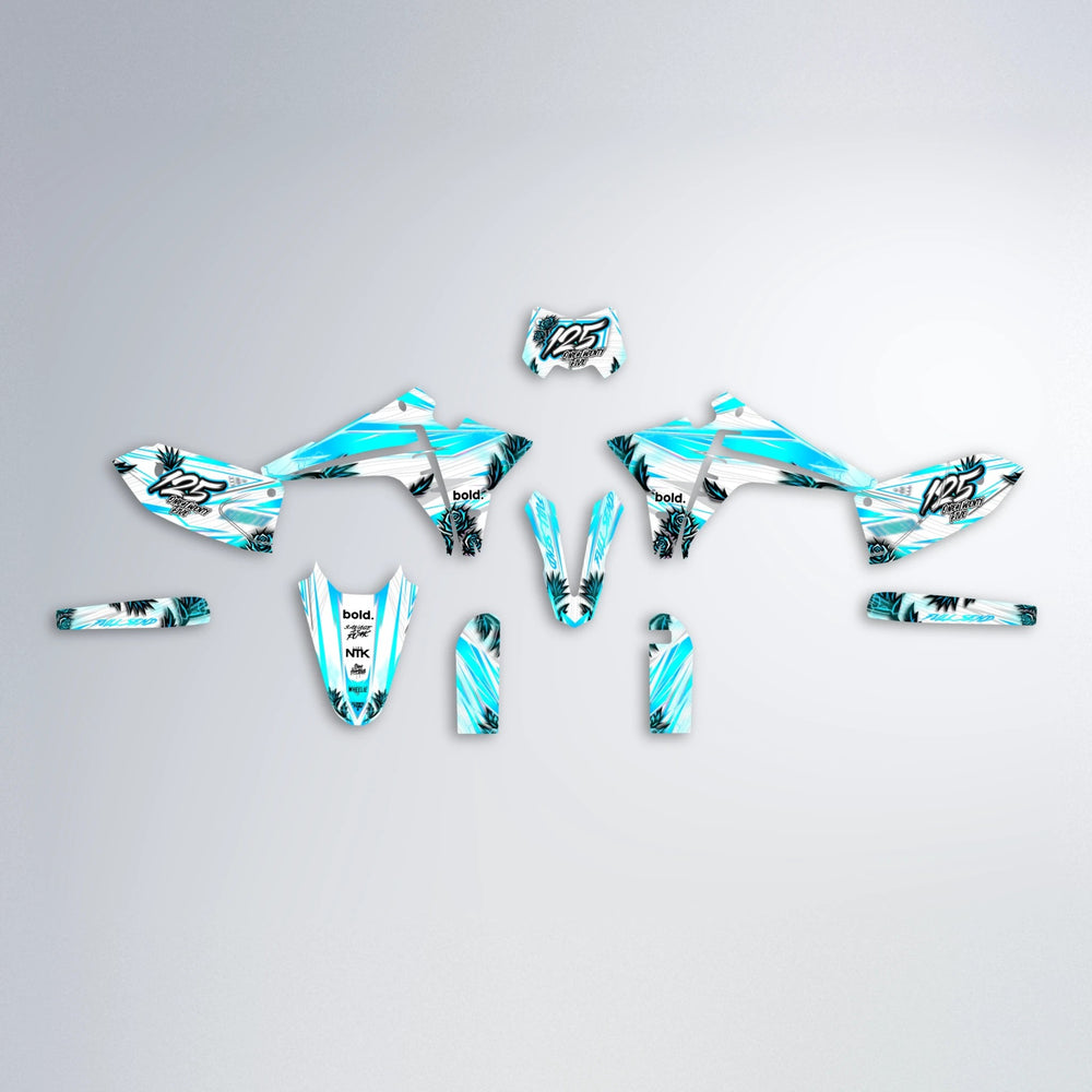 TROPIC Fantic graphics kit parts layout in Teal