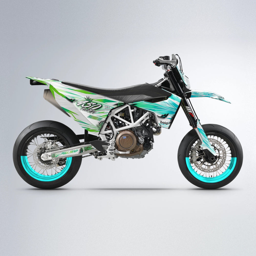 TROPIC Husqvarna 701 supermoto graphics kit in Cyan & Green