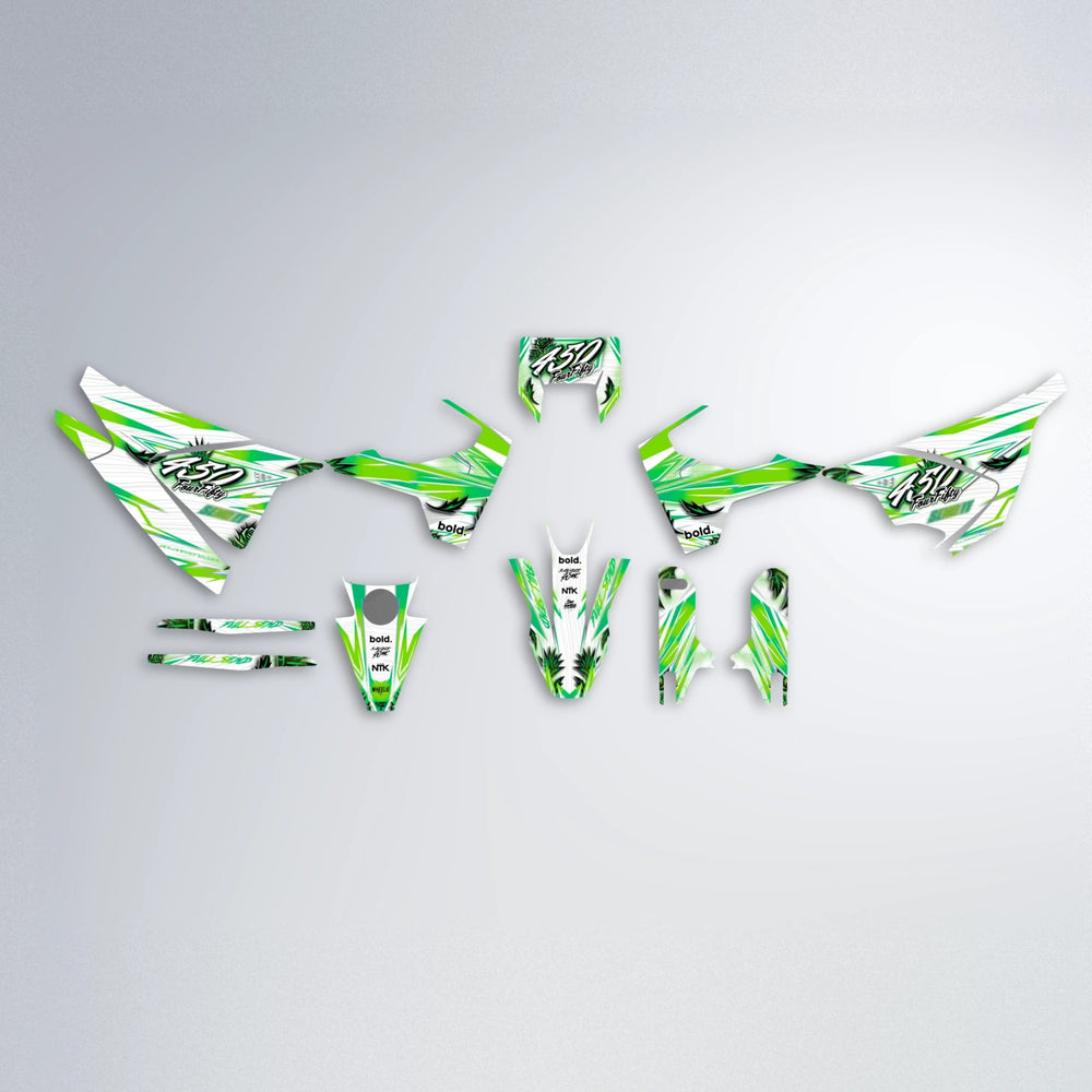 TROPIC Husqvarna 701 graphics kit parts layout in Green