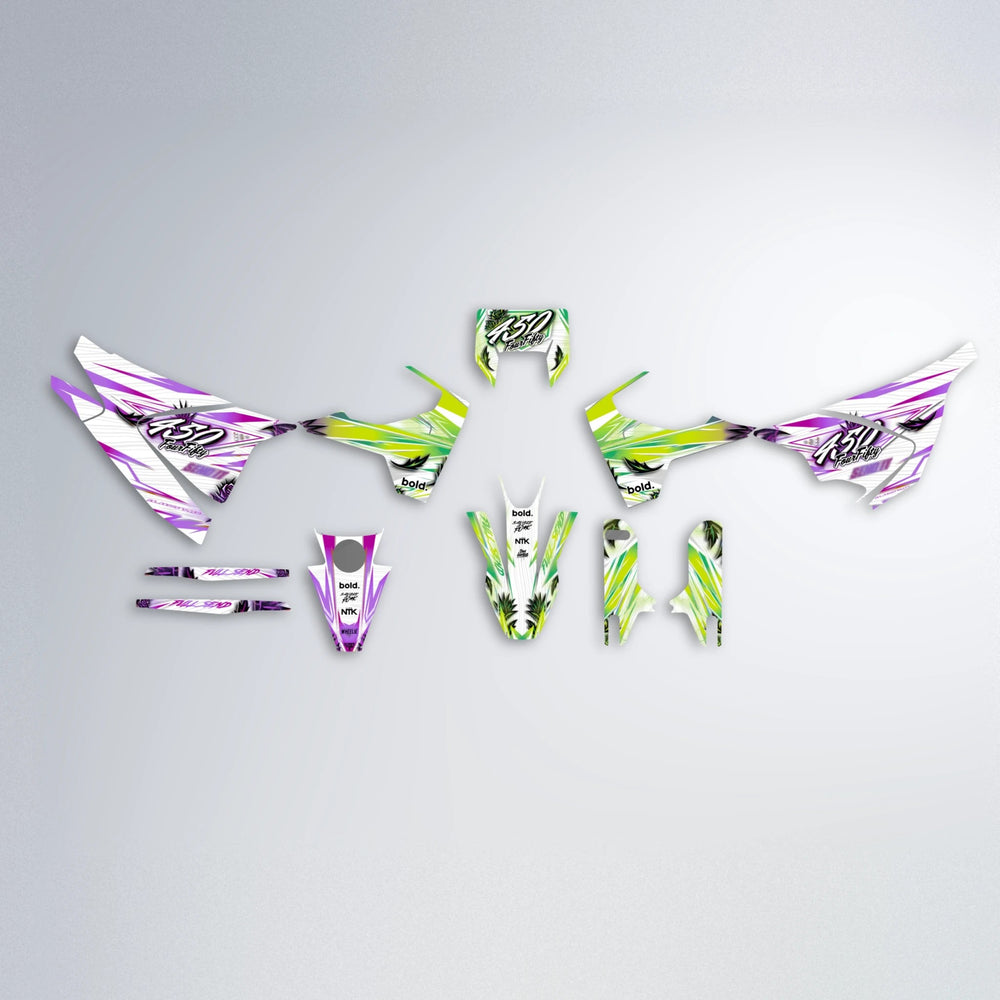 TROPIC Husqvarna 701 graphics kit parts layout in Purple & Yellow