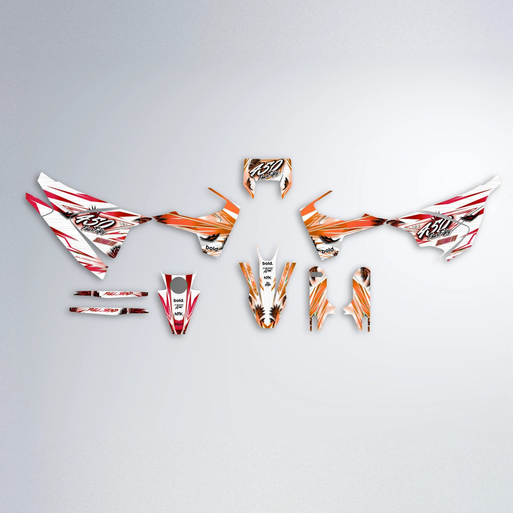 TROPIC Husqvarna 701 graphics kit parts layout in Red & Orange