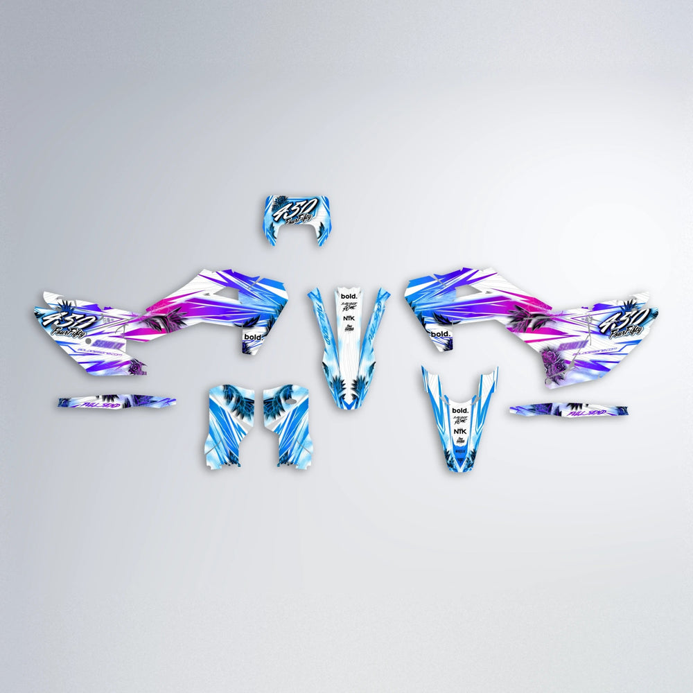 TROPIC Husqvarna FE/TE graphics kit parts layout in Blue Purple Fade