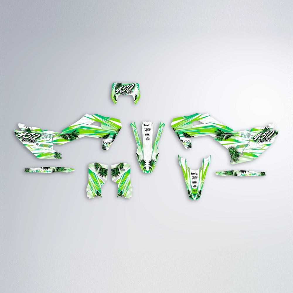TROPIC Husqvarna FE/TE graphics kit parts layout in Green