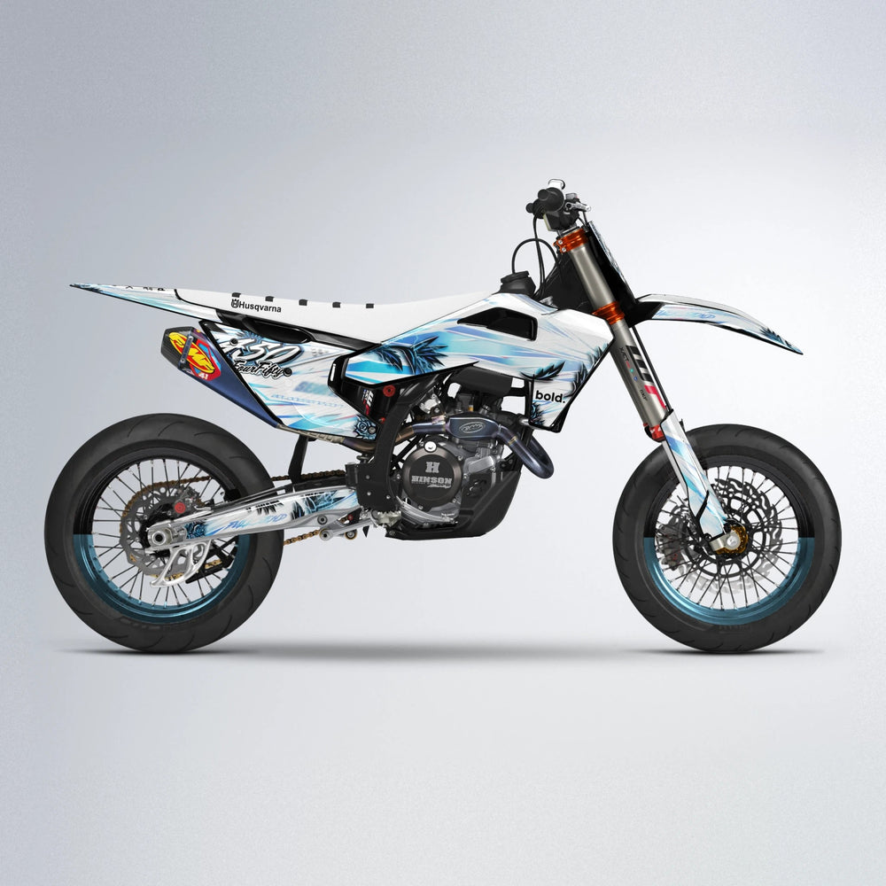 TROPIC Husqvarna FE/TE supermoto graphics kit in Light Blue & White