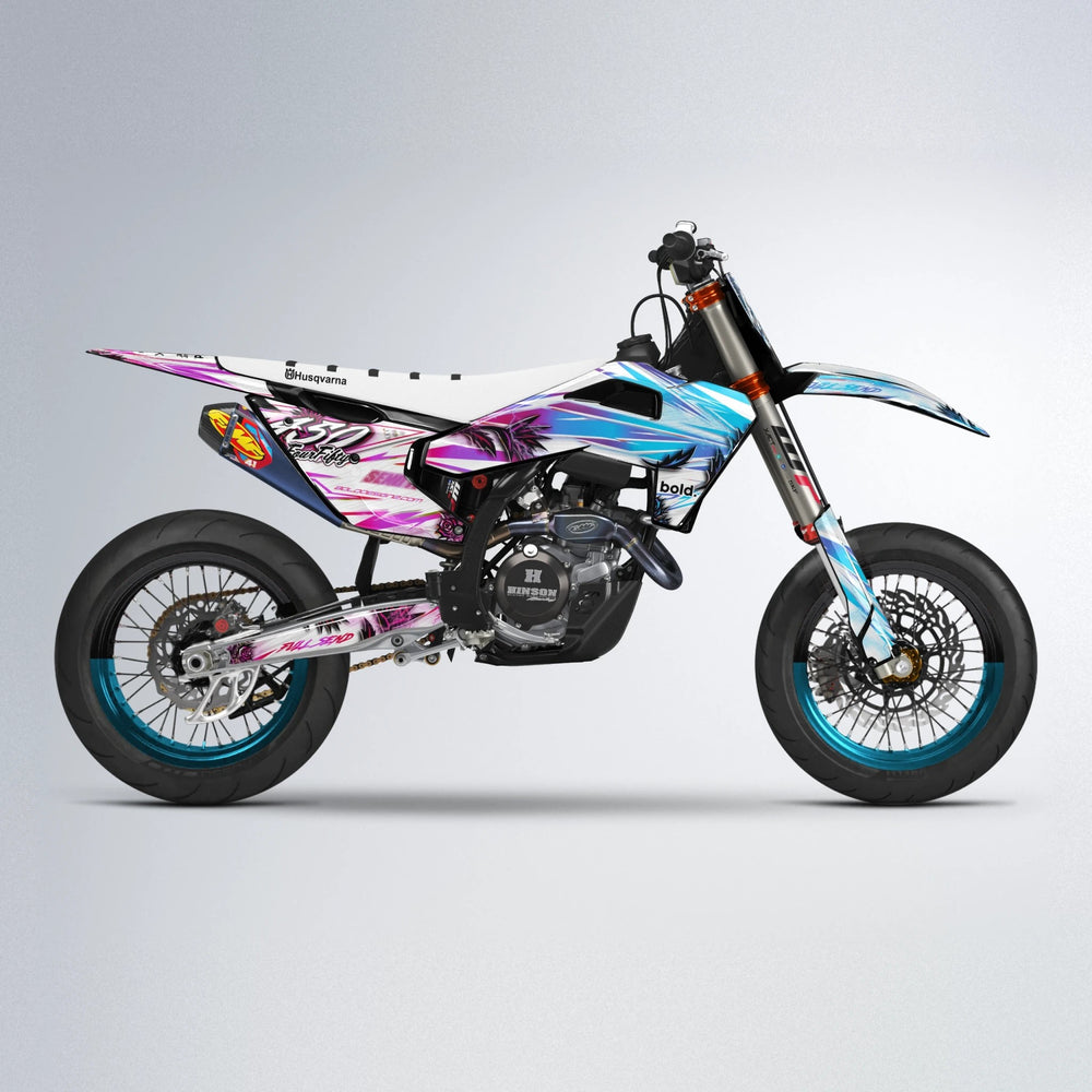 TROPIC Husqvarna FE/TE supermoto graphics kit in Pink & Light Blue