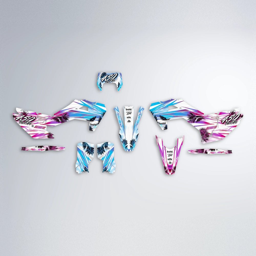 TROPIC Husqvarna FE/TE graphics kit parts layout in Pink & Light Blue