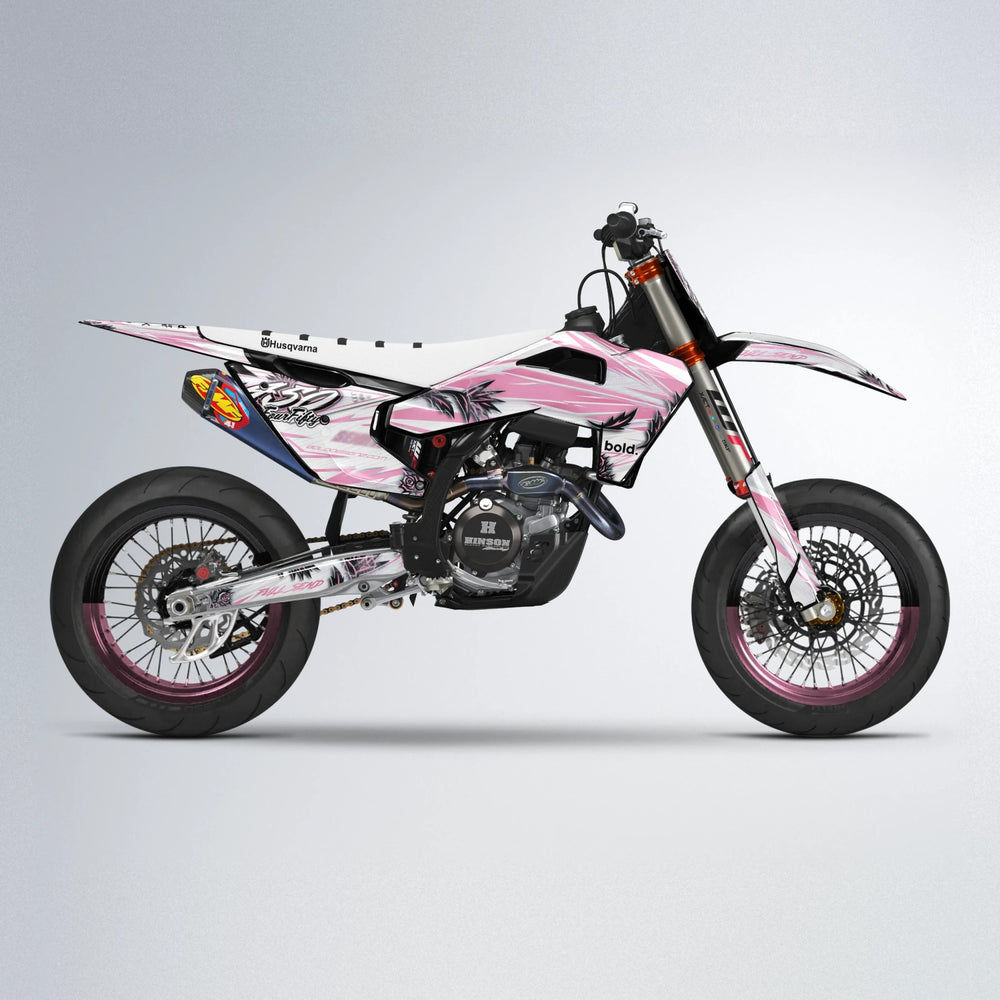TROPIC Husqvarna FE/TE supermoto graphics kit in Sakura Pink