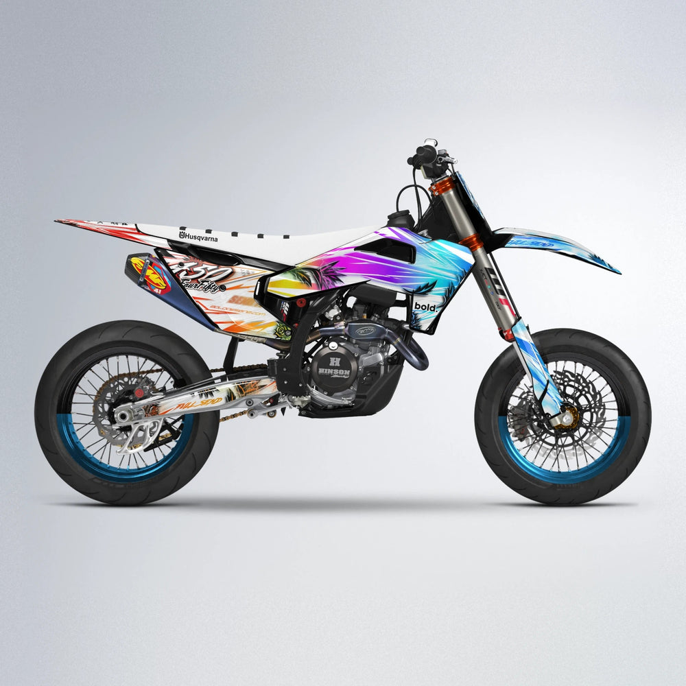 TROPIC Husqvarna FE/TE supermoto graphics kit in Sunset Fade