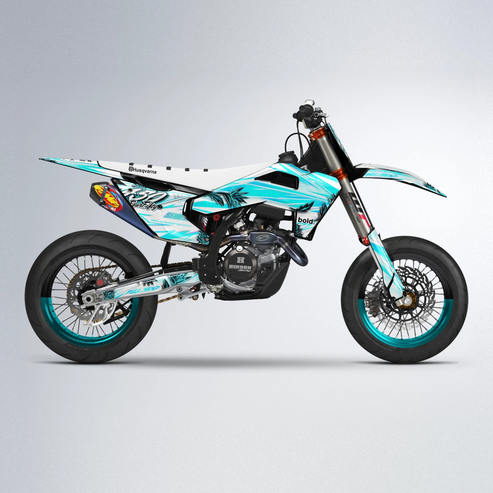 TROPIC Husqvarna FE/TE supermoto graphics kit in Teal