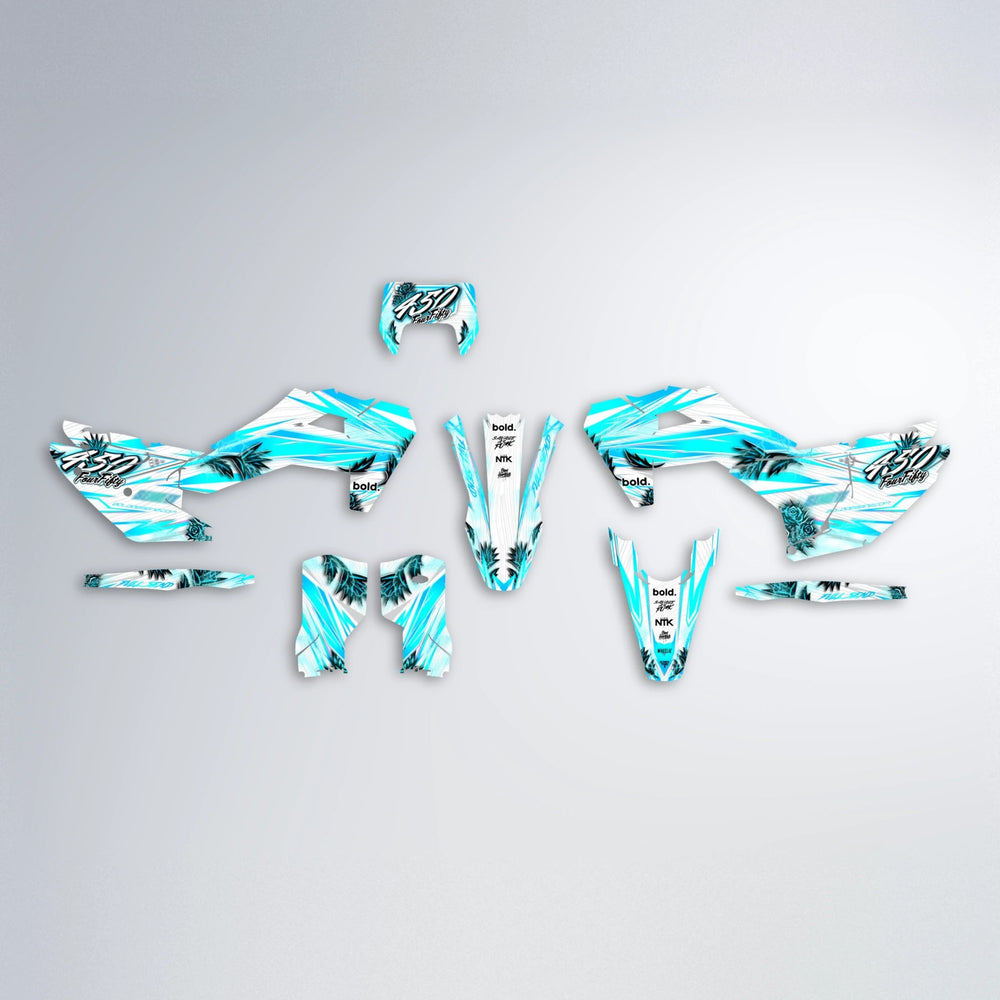 TROPIC Husqvarna FE/TE graphics kit parts layout in Teal