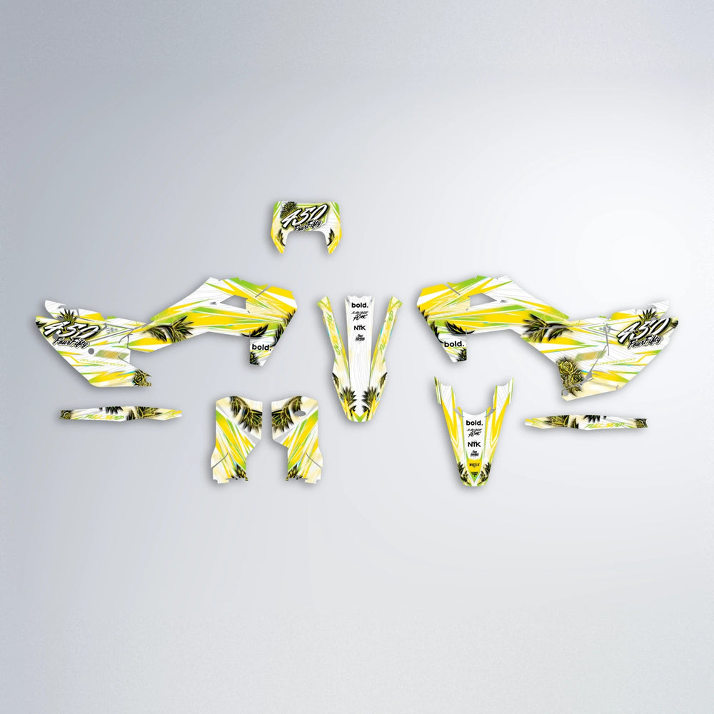 TROPIC Husqvarna FE/TE graphics kit parts layout in Yellow
