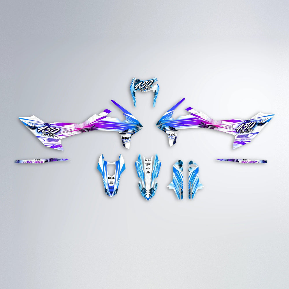 TROPIC KTM SMC 690 graphics kit parts layout in Blue Purple Fade