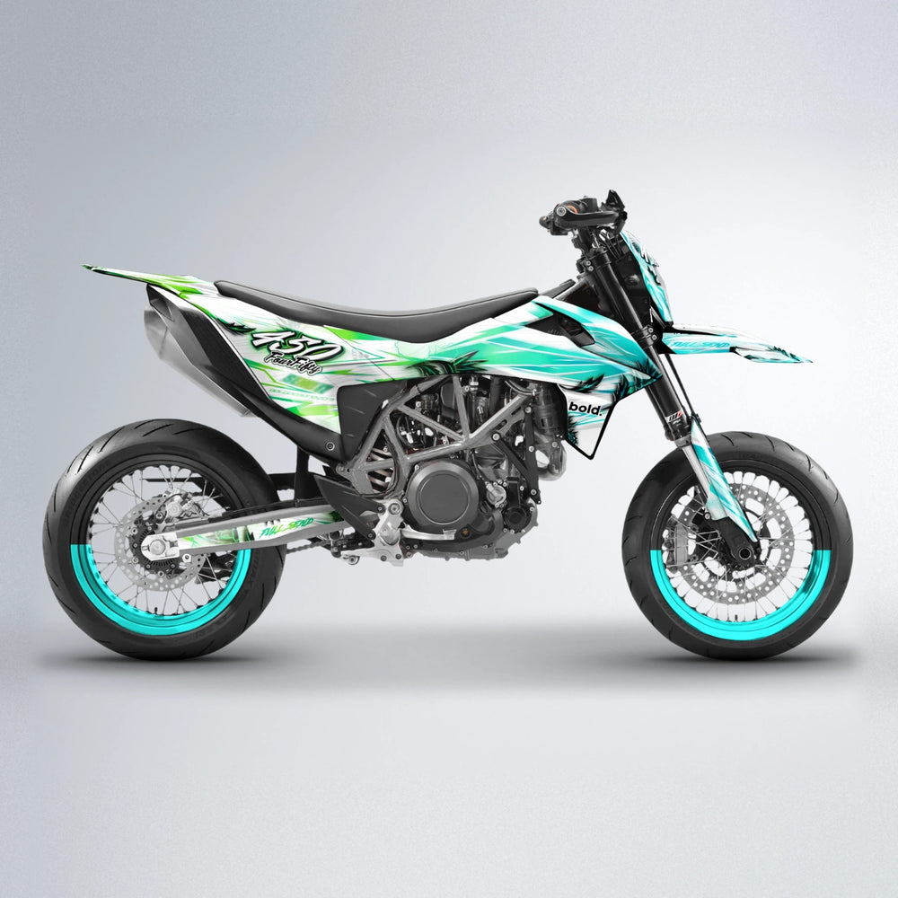 TROPIC KTM SMC 690 supermoto graphics kit in Cyan & Green