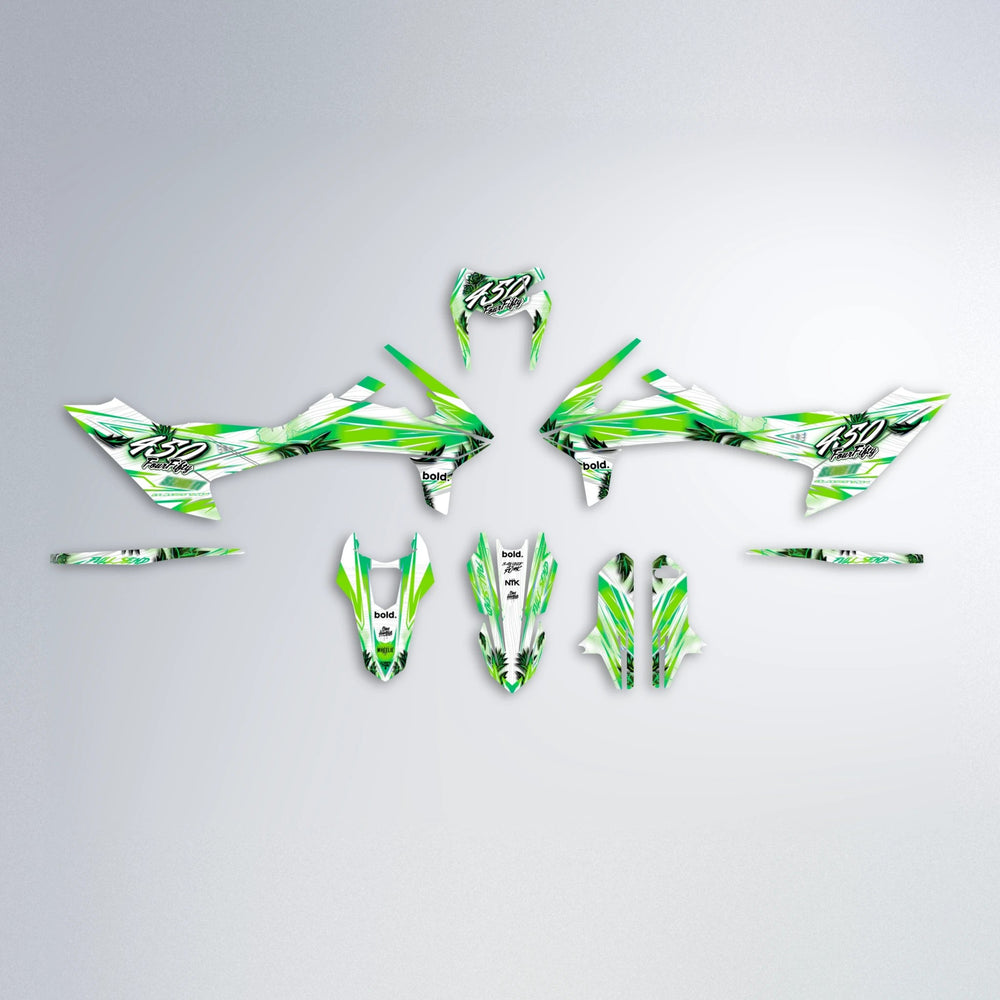 TROPIC KTM SMC 690 graphics kit parts layout in Green