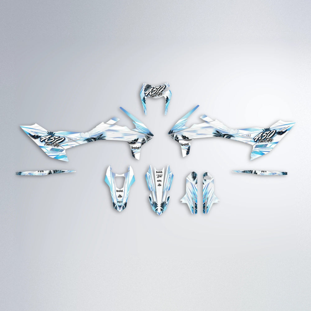 TROPIC KTM SMC 690 graphics kit parts layout in Light Blue & White