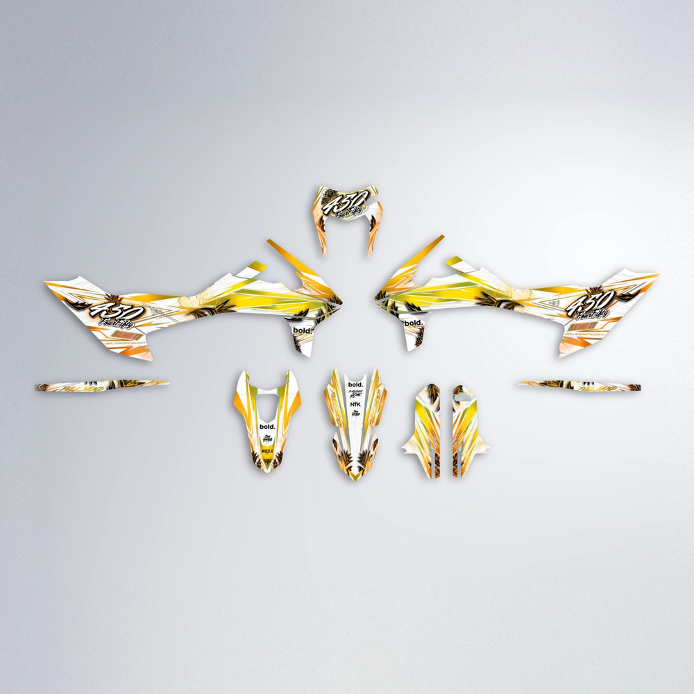 TROPIC KTM SMC 690 graphics kit parts layout in Orange & Yellow