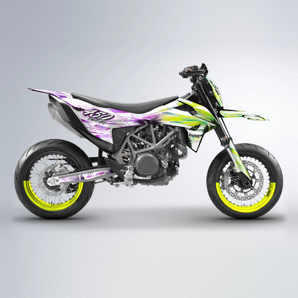 TROPIC KTM SMC 690 supermoto graphics kit in Purple & Yellow