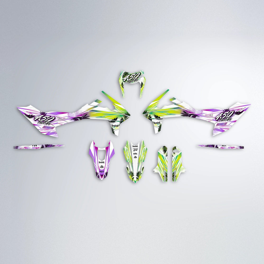 TROPIC KTM SMC 690 graphics kit parts layout in Purple & Yellow