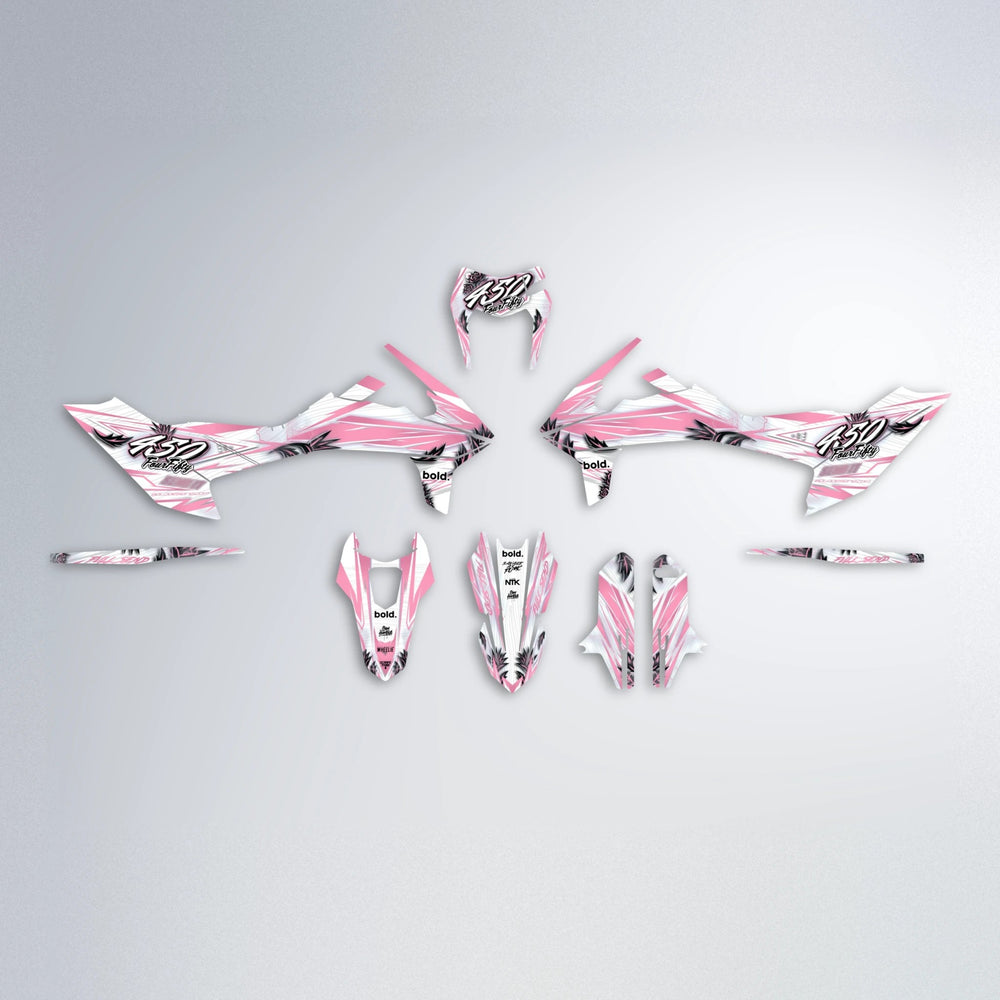 TROPIC KTM SMC 690 graphics kit parts layout in Sakura Pink