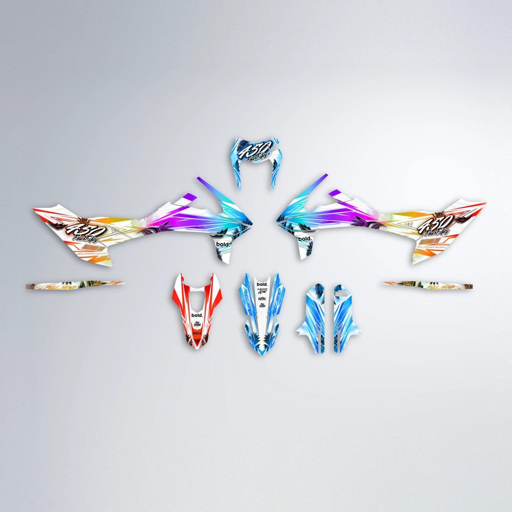 TROPIC KTM SMC 690 graphics kit parts layout in Sunset Fade