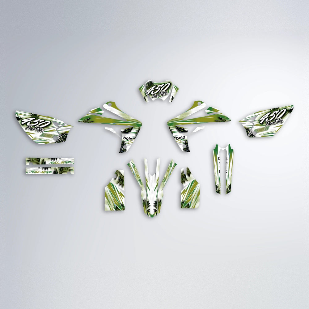 TROPIC Rieju MRT graphics kit parts layout in Olive