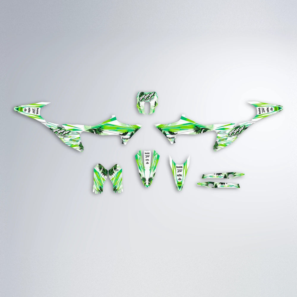 TROPIC Stark Varg MX graphics kit parts layout in Green