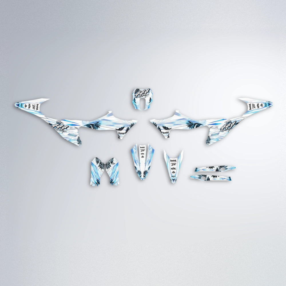 TROPIC Stark Varg MX graphics kit parts layout in Light Blue & White