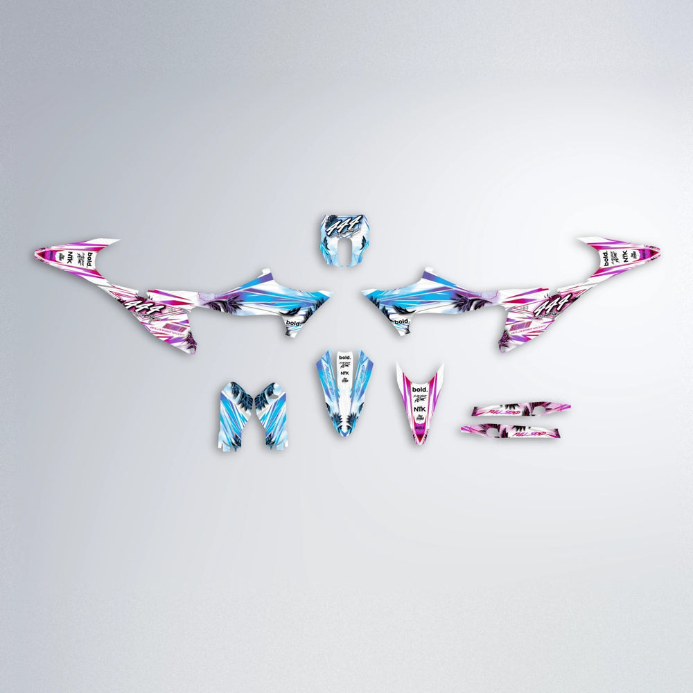 TROPIC Stark Varg MX graphics kit parts layout in Pink & Light Blue