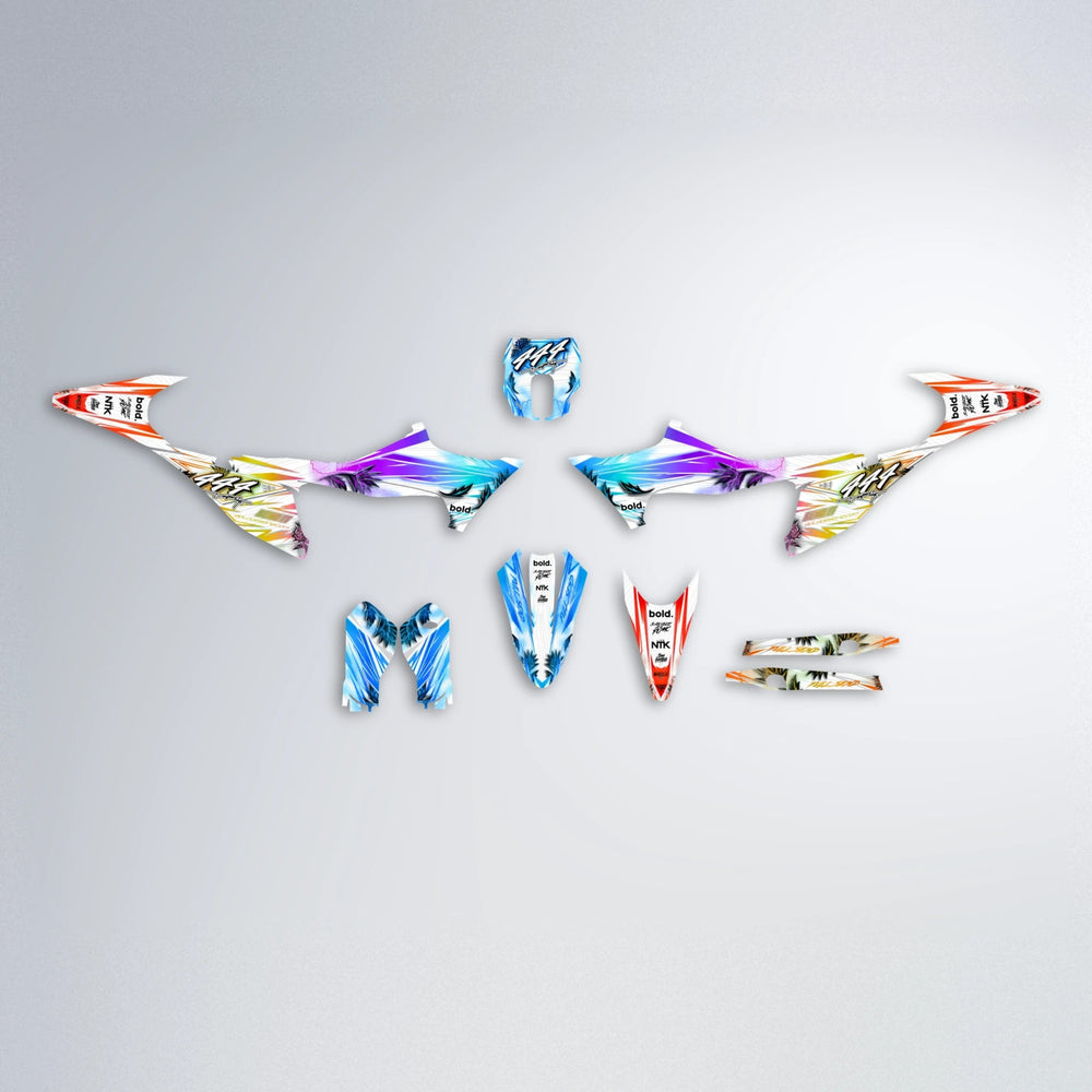 TROPIC Stark Varg MX graphics kit parts layout in Sunset Fade