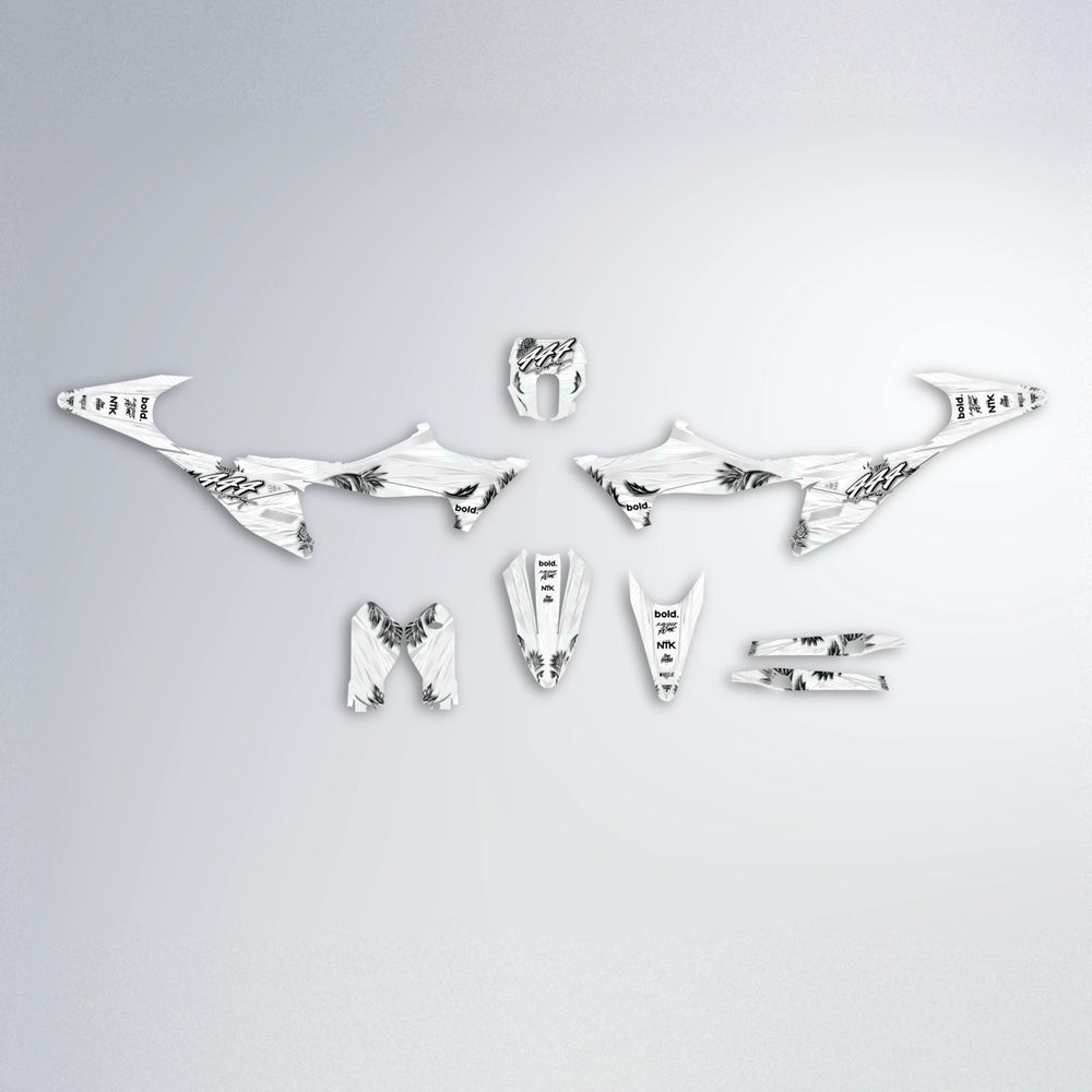 TROPIC Stark Varg MX graphics kit parts layout in White