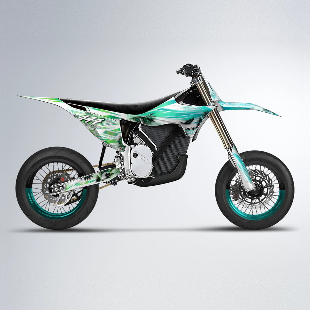 TROPIC Stark Varg SM supermoto graphics kit in Cyan & Green