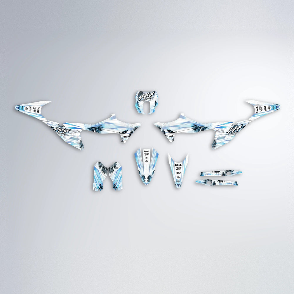 TROPIC Stark Varg SM graphics kit parts layout in Light Blue & White