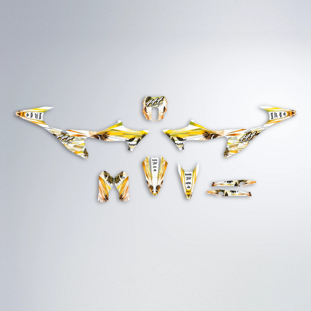 TROPIC Stark Varg SM graphics kit parts layout in Orange & Yellow