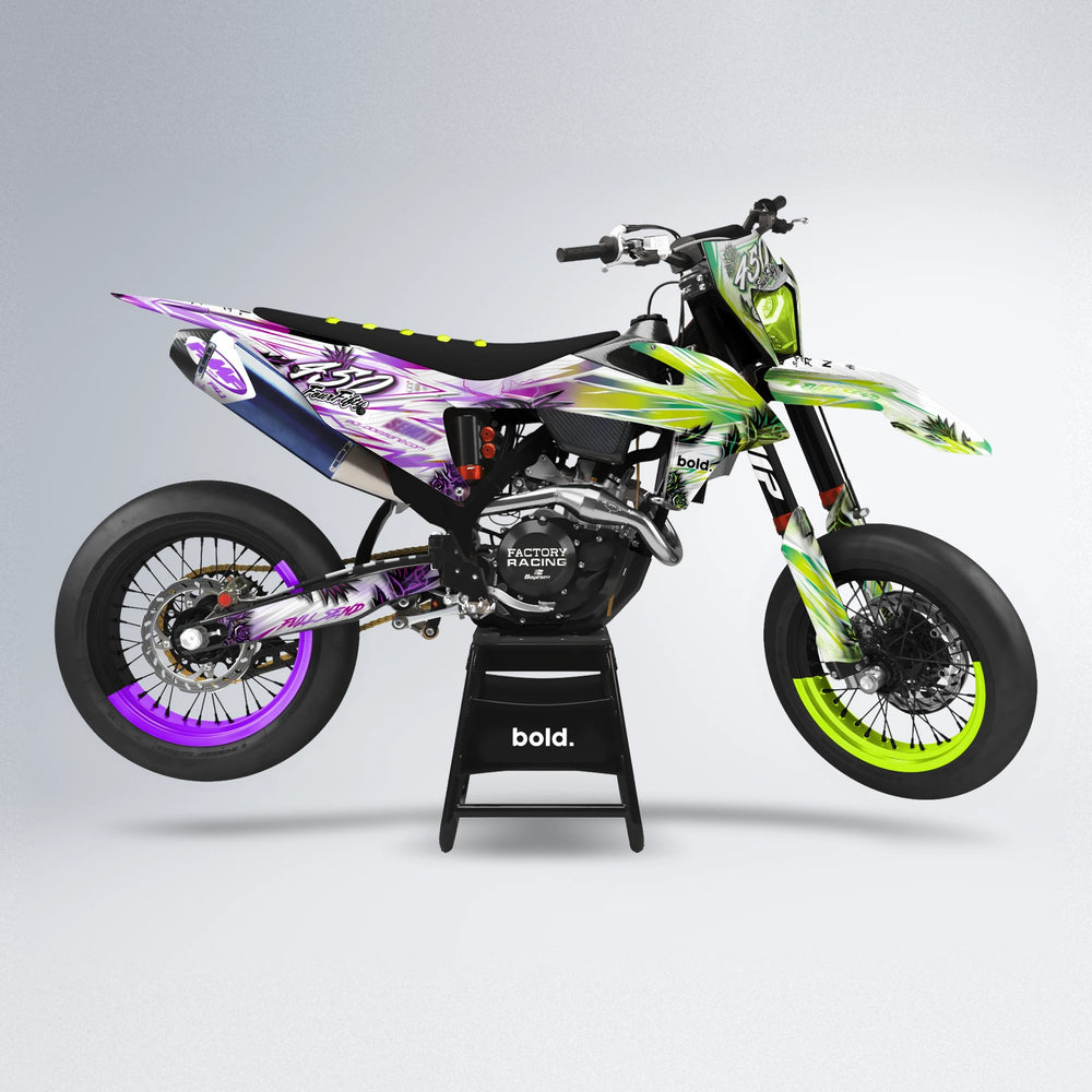 TROPIC supermoto graphics kit in Purple & Yellow