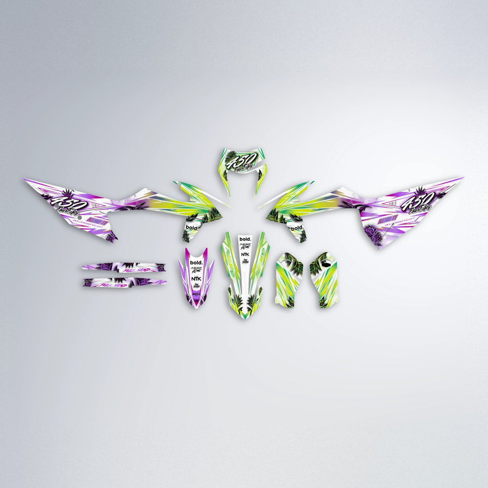 TROPIC graphics kit parts layout in Purple & Yellow