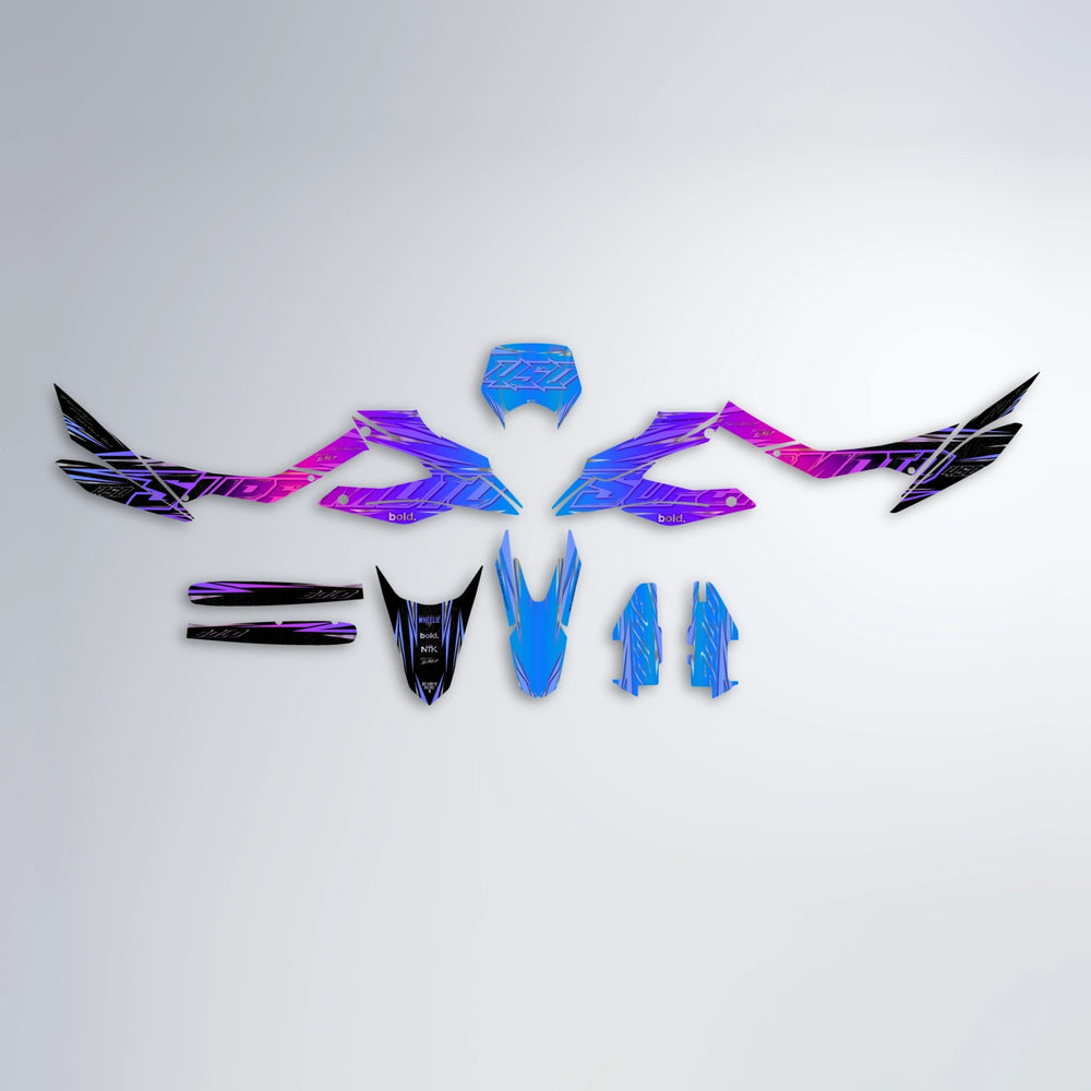 VELOCITY Aprilia SX 125 graphics kit parts layout in Blue Purple Fade