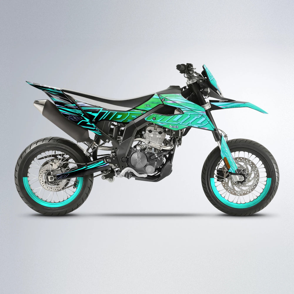 VELOCITY Aprilia SX 125 supermoto graphics kit in Cyan & Green