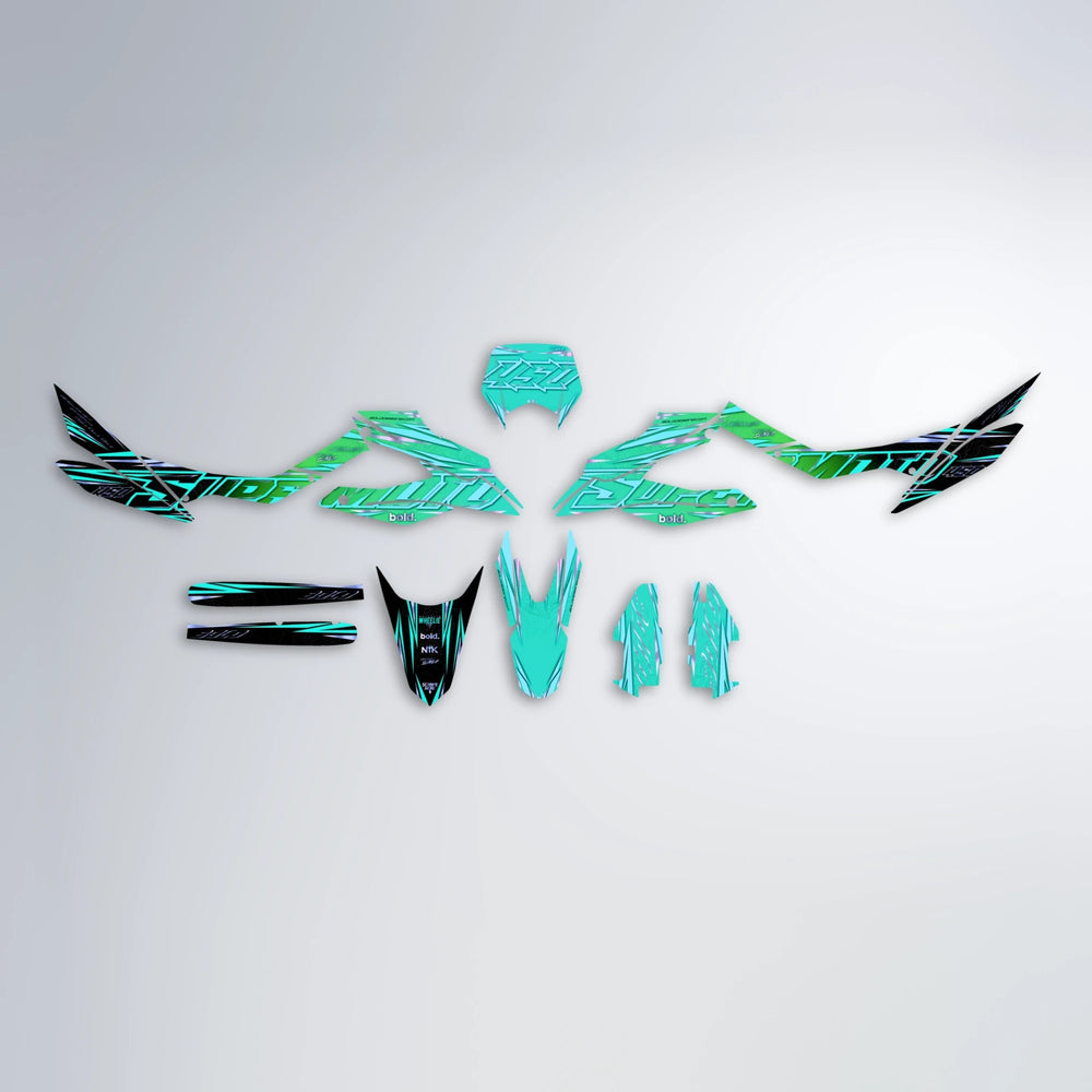 VELOCITY Aprilia SX 125 graphics kit parts layout in Cyan & Green