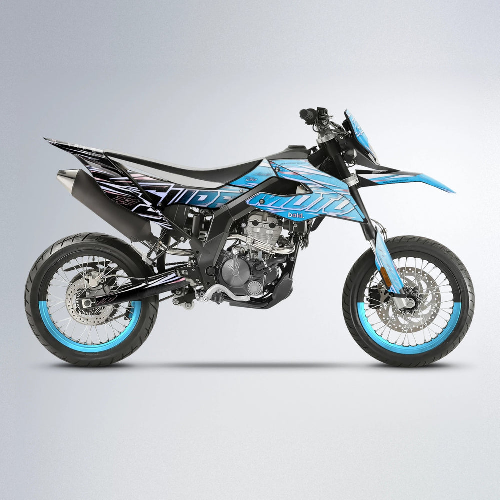 VELOCITY Aprilia SX 125 supermoto graphics kit in Light Blue & White