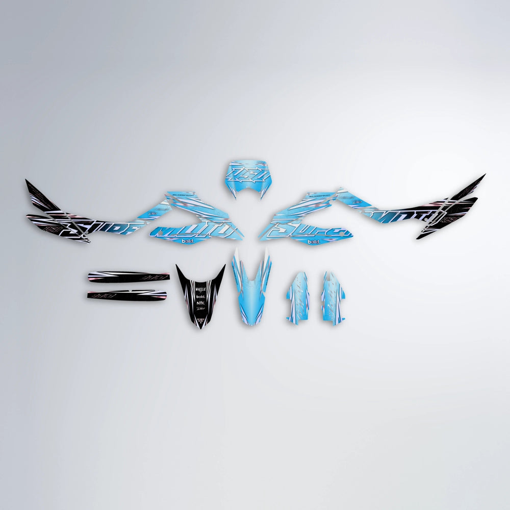 VELOCITY Aprilia SX 125 graphics kit parts layout in Light Blue & White