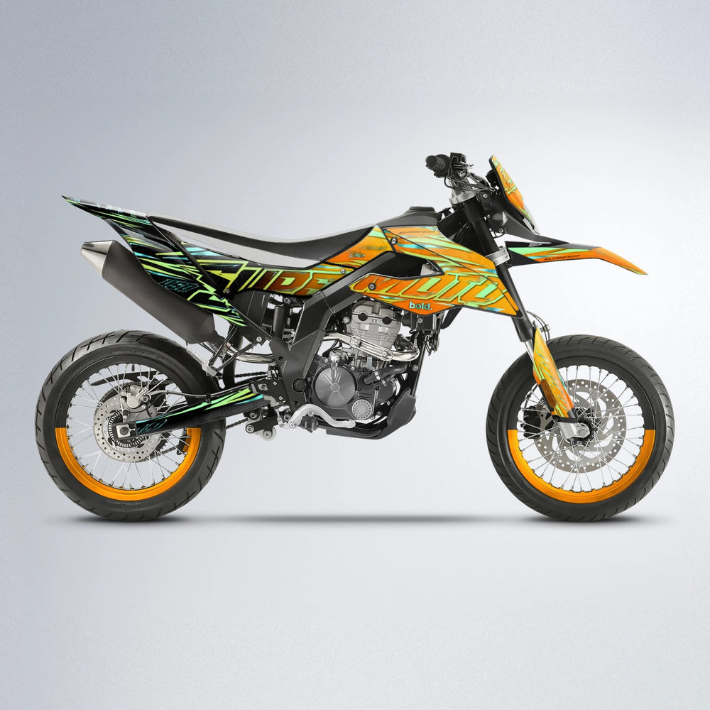 VELOCITY Aprilia SX 125 supermoto graphics kit in Orange & Yellow