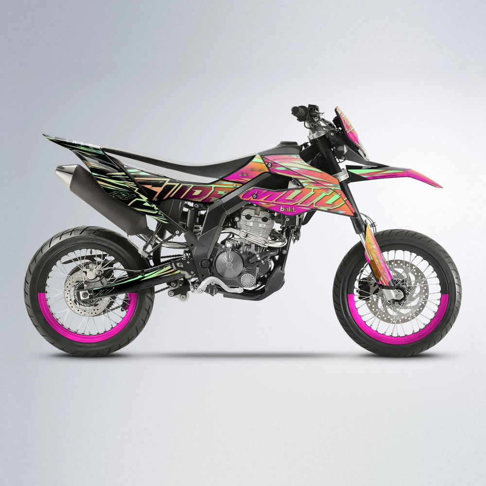 VELOCITY Aprilia SX 125 supermoto graphics kit in Pink & Yellow