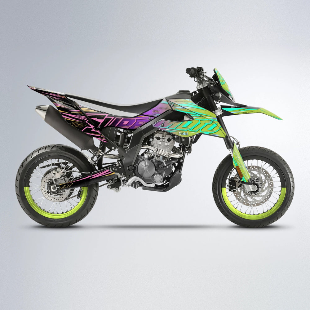 VELOCITY Aprilia SX 125 supermoto graphics kit in Purple & Yellow